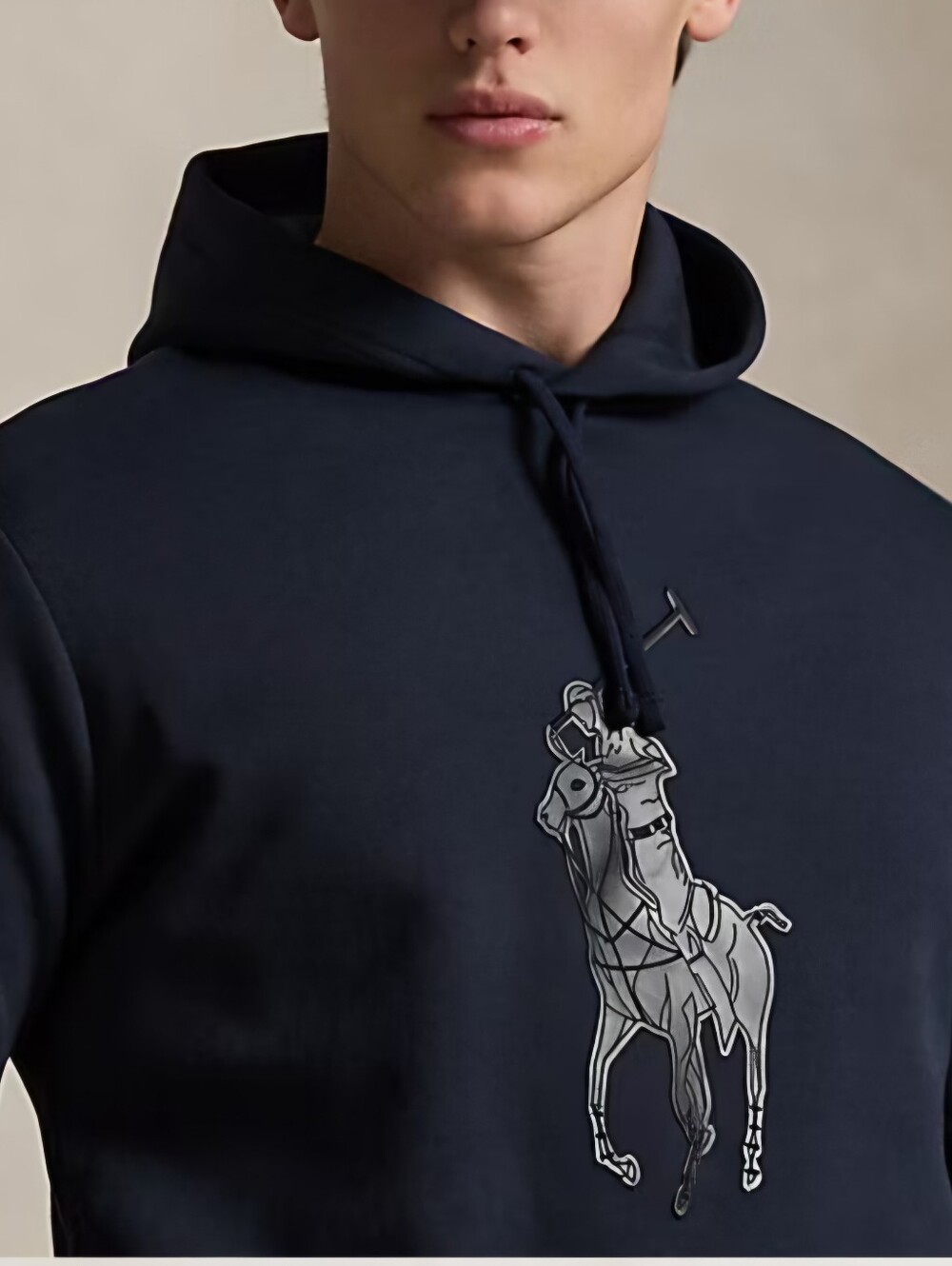 Ralph Lauren Navy Fleec Hooded Sweatshirt with  Polo Big Pony Graphic